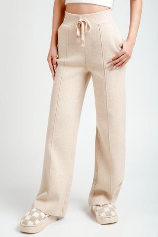 Solid Color Wide-Leg Lounge Pants W/ Drawstring & Pockets