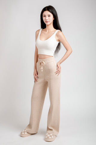 Solid Color Wide-Leg Lounge Pants W/ Drawstring & Pockets