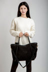 Solid Color Sherpa Tote Bag W/ Zipper Closure