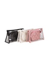 Transparent & Floral Pattern Travel Pouch Set w/ Zipper Closure
