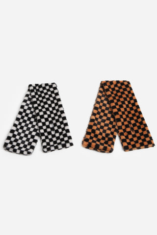 Checkered Pattern Faux Fur Scarf