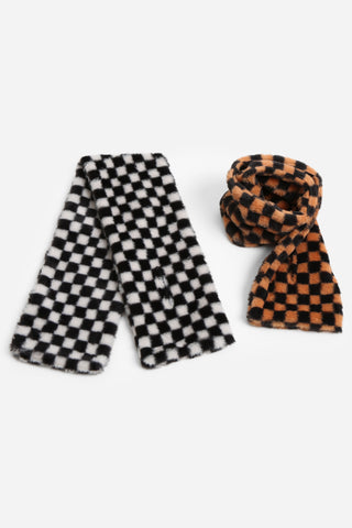 Checkered Pattern Faux Fur Scarf