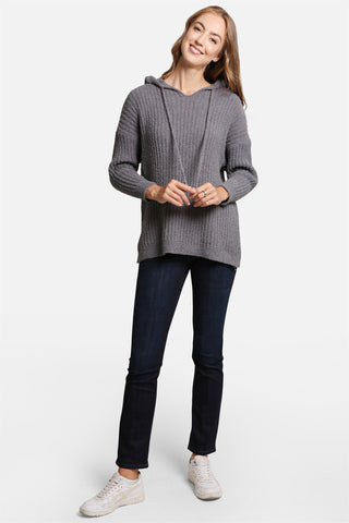 COMFYLUXE Cozy Elegance Ribbed Hooded Sweater W/ Drawstring