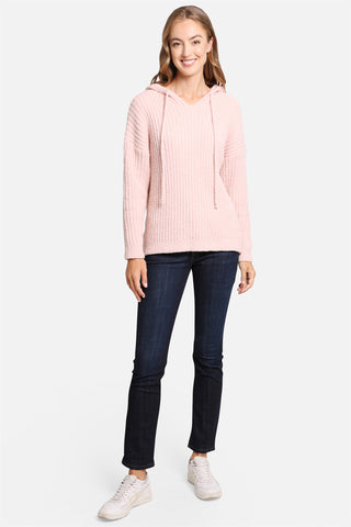 COMFYLUXE Refined Comfort Ribbed Hooded Sweater W/ Drawstring