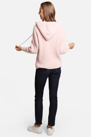 COMFYLUXE Elevated Comfort Ribbed Hooded Sweater W/ Drawstring