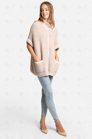 COMFYLUXE Plush Luxury 3/4 Sleeve Jacket W/ Pockets Zipper Closure