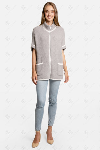 COMFYLUXE Chic Comfort 3/4 Sleeve Jacket W/ Pockets Zipper Closure