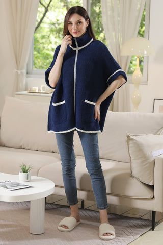 COMFYLUXE Plush Luxury 3/4 Sleeve Jacket W/ Pockets Zipper Closure