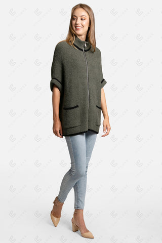 COMFYLUXE Soft Luxury 3/4 Sleeve Jacket W/ Pockets Zipper Closure