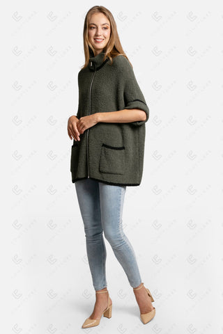 COMFYLUXE Plush Luxury 3/4 Sleeve Jacket W/ Pockets Zipper Closure