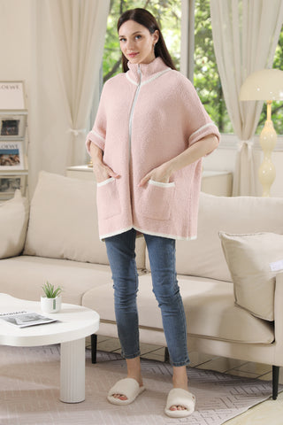 COMFYLUXE Cozy Elegance 3/4 Sleeve Jacket W/ Pockets Zipper Closure