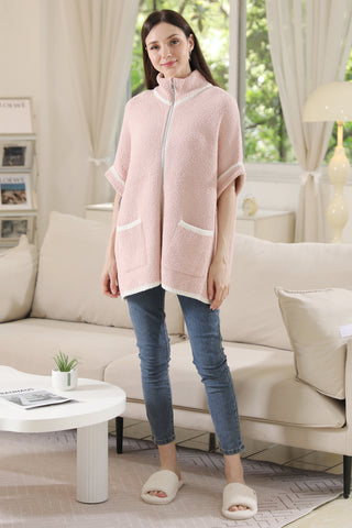 COMFYLUXE Plush Luxury 3/4 Sleeve Jacket W/ Pockets Zipper Closure