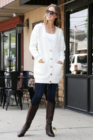 COMFYLUXE Soft Luxury V-Neck Cardigan W/ Pockets Button Closure