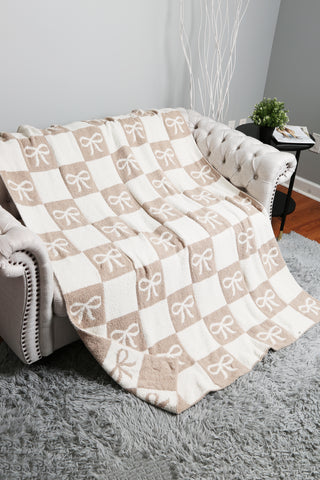 Ribbon & Checkered Pattern Luxury Soft Throw Blanket