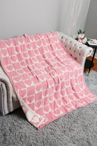 Hearts & Checkered Pattern Luxury Soft Throw Blanket