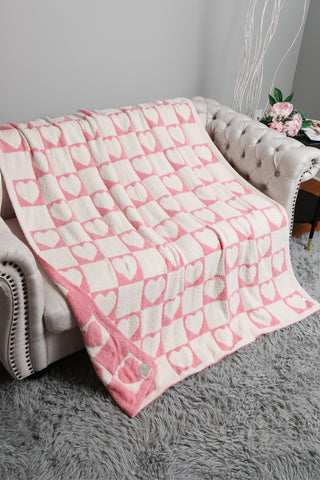 Hearts & Checkered Pattern Luxury Soft Throw Blanket