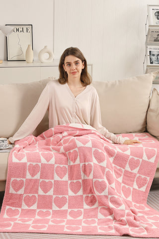 Hearts & Checkered Pattern Luxury Soft Throw Blanket
