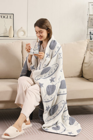 UFO & Stars Pattern Luxury Soft Throw Blanket