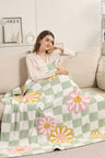 Checkered & Daisies Pattern Luxury Soft Throw Blanket