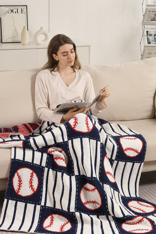 Baseball & Checkered Pattern Luxury Soft Throw Blanket