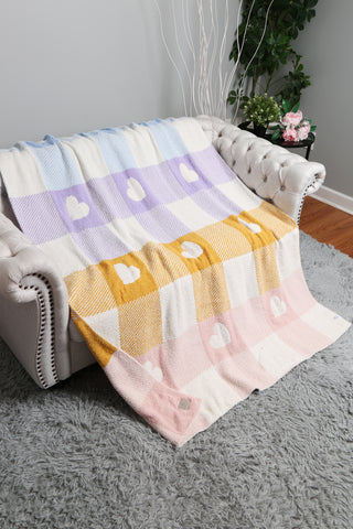 Multi-Colored Checkered & Heart Pattern Luxury Soft Throw Blanket
