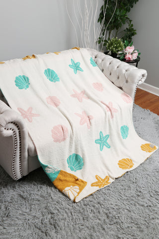 Multi-Colored Seashell & Starfish Pattern Luxury Soft Throw Blanket