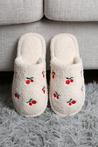 Cherry Embroidered Luxury Soft Slippers