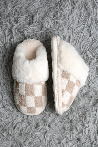 Checkered Faux Fur Luxury Soft Mule Slippers