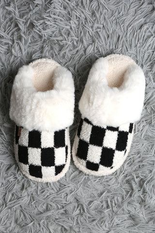 Checkered Faux Fur Luxury Soft Mule Slippers