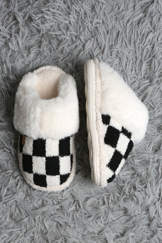 Checkered Faux Fur Luxury Soft Mule Slippers