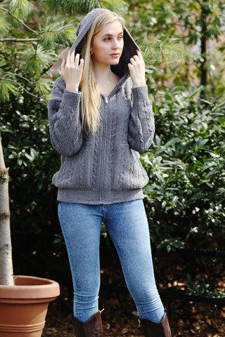 COMFYLUXE Chic Comfort Ribbed Hooded Sweater W/ Pockets Zipper Closure