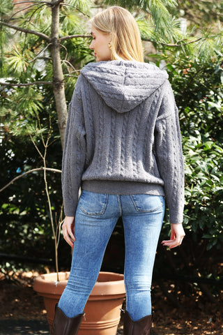 COMFYLUXE Plush Luxury Ribbed Hooded Sweater W/ Pockets Zipper Closure