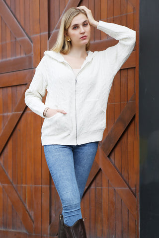 COMFYLUXE Refined Comfort Ribbed Hooded Sweater W/ Pockets Zipper Closure