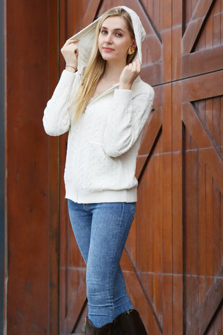 COMFYLUXE Elevated Comfort Ribbed Hooded Sweater W/ Pockets Zipper Closure