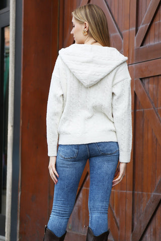COMFYLUXE Elevated Comfort Ribbed Hooded Sweater W/ Pockets Zipper Closure