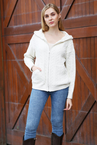 COMFYLUXE Warm Luxury Ribbed Hooded Sweater W/ Pockets Zipper Closure