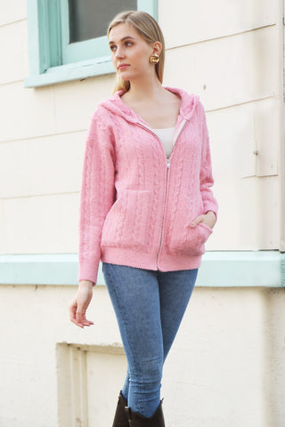 COMFYLUXE Warm Luxury Ribbed Hooded Sweater W/ Pockets Zipper Closure