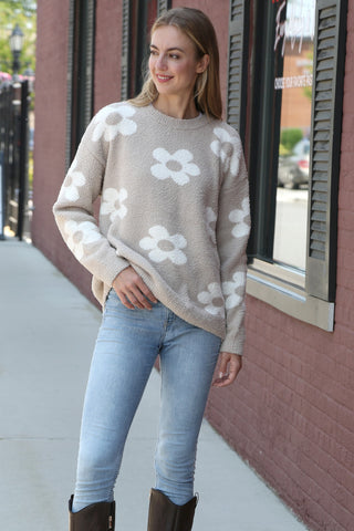 Daisy Pattern Luxury Soft Crew Neck Sweater