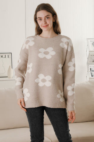 Daisy Pattern Luxury Soft Crew Neck Sweater