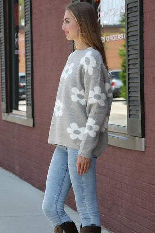 Daisy Pattern Luxury Soft Crew Neck Sweater