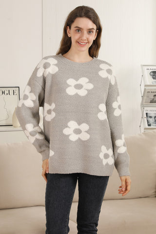 Daisy Pattern Luxury Soft Crew Neck Sweater