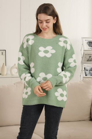 Daisy Pattern Luxury Soft Crew Neck Sweater