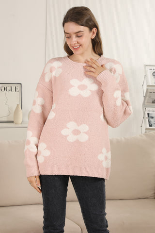 Daisy Pattern Luxury Soft Crew Neck Sweater