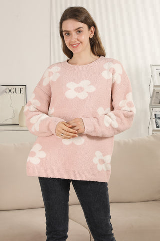 Daisy Pattern Luxury Soft Crew Neck Sweater