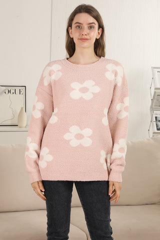 Daisy Pattern Luxury Soft Crew Neck Sweater