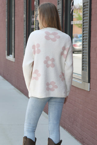 Daisy Pattern Luxury Soft Crew Neck Sweater