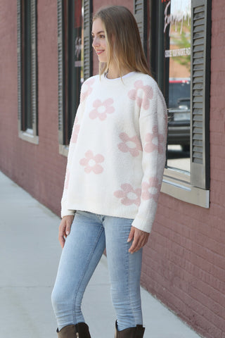 Daisy Pattern Luxury Soft Crew Neck Sweater