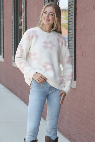 Daisy Pattern Luxury Soft Crew Neck Sweater