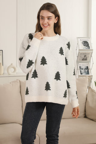 Tree Pattern Luxury Soft Crew Neck Sweater