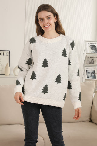 Tree Pattern Luxury Soft Crew Neck Sweater
